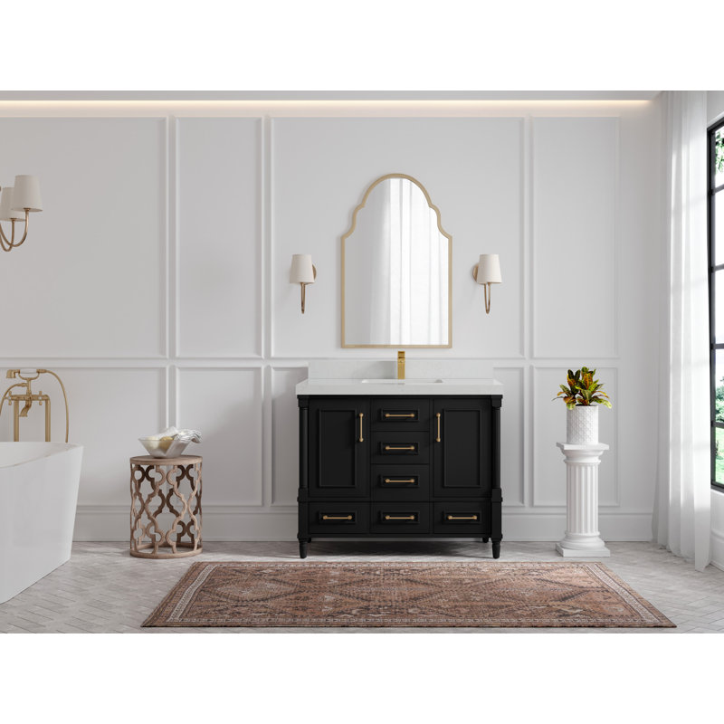 Aberdeen 42'' Single Bathroom Vanity with Top, Carrara Quartz