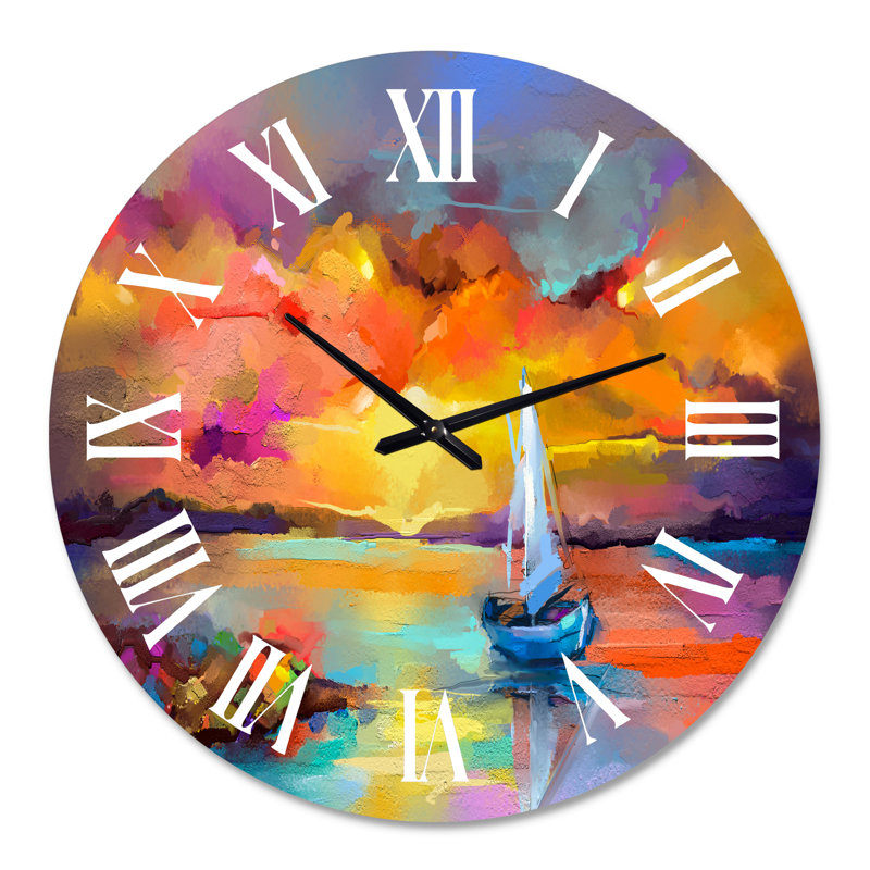 Peinture coucher de soleil avec reflets colorés II - horloge murale moderne, Grand