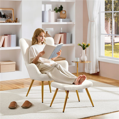 Upholstered With Footstool Wingback Chair