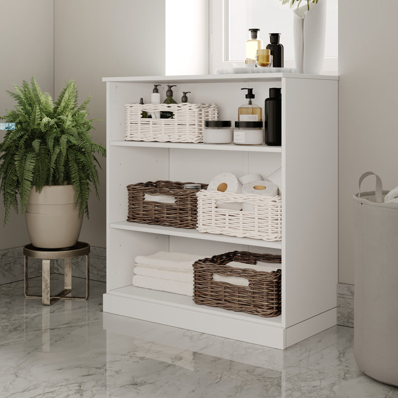 100% Solid Wood Bathroom Cabinet with Adjustable Shelves, White, 35.75" H x 32" W x 15.5" D