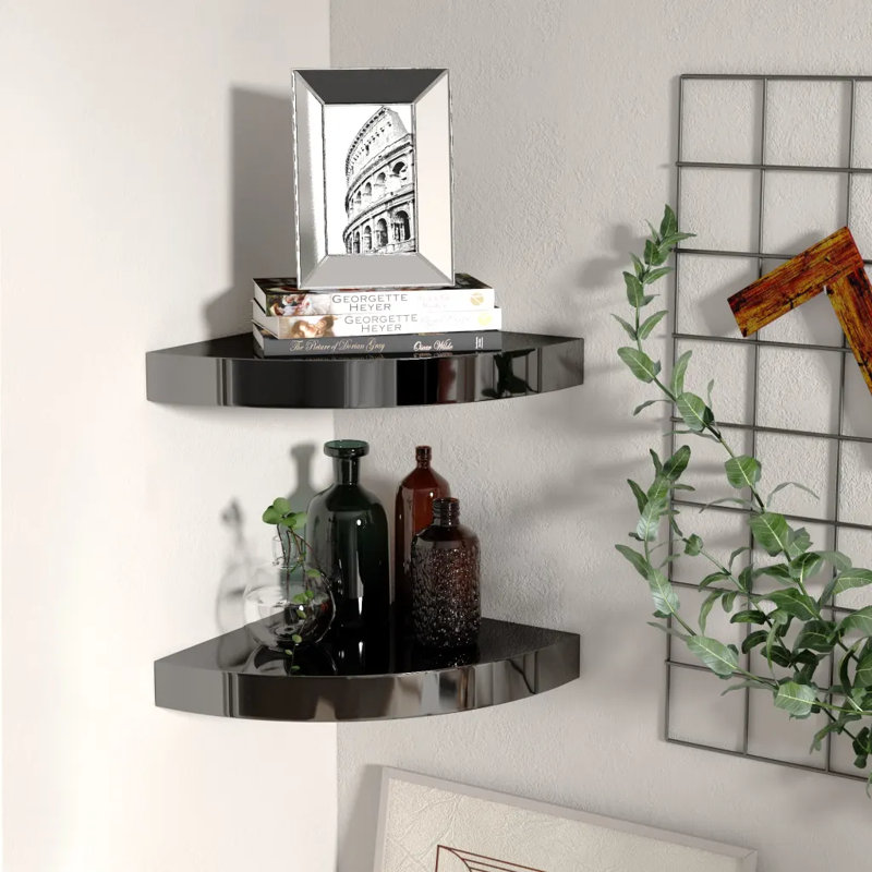 Arst 2 Piece Corner Shelf, 3.8cm H x 35cm W x 35cm D, High Gloss Black