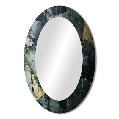 Golden And Green Terrazzo Marble Elegance I - Modern Oval Wall Mirror