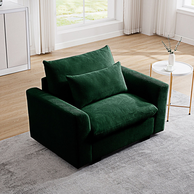 Fauteuil rembourré avec accoudoirs, Velours côtelé vert