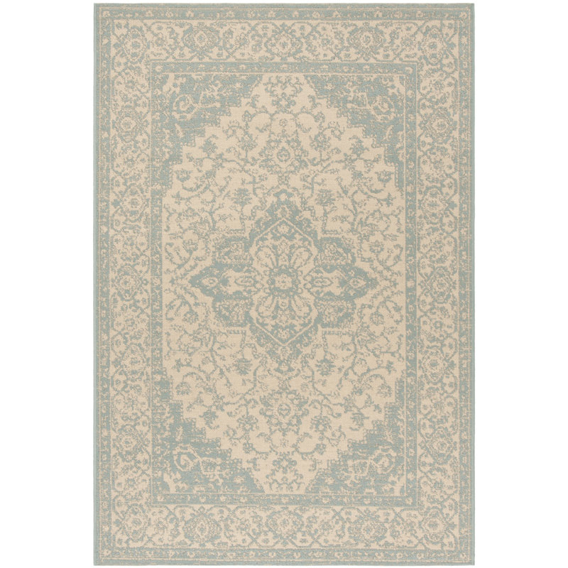 Tapis oriental crème / turquoise Danya, Rectangle 7 pi 10 po x 10 pi