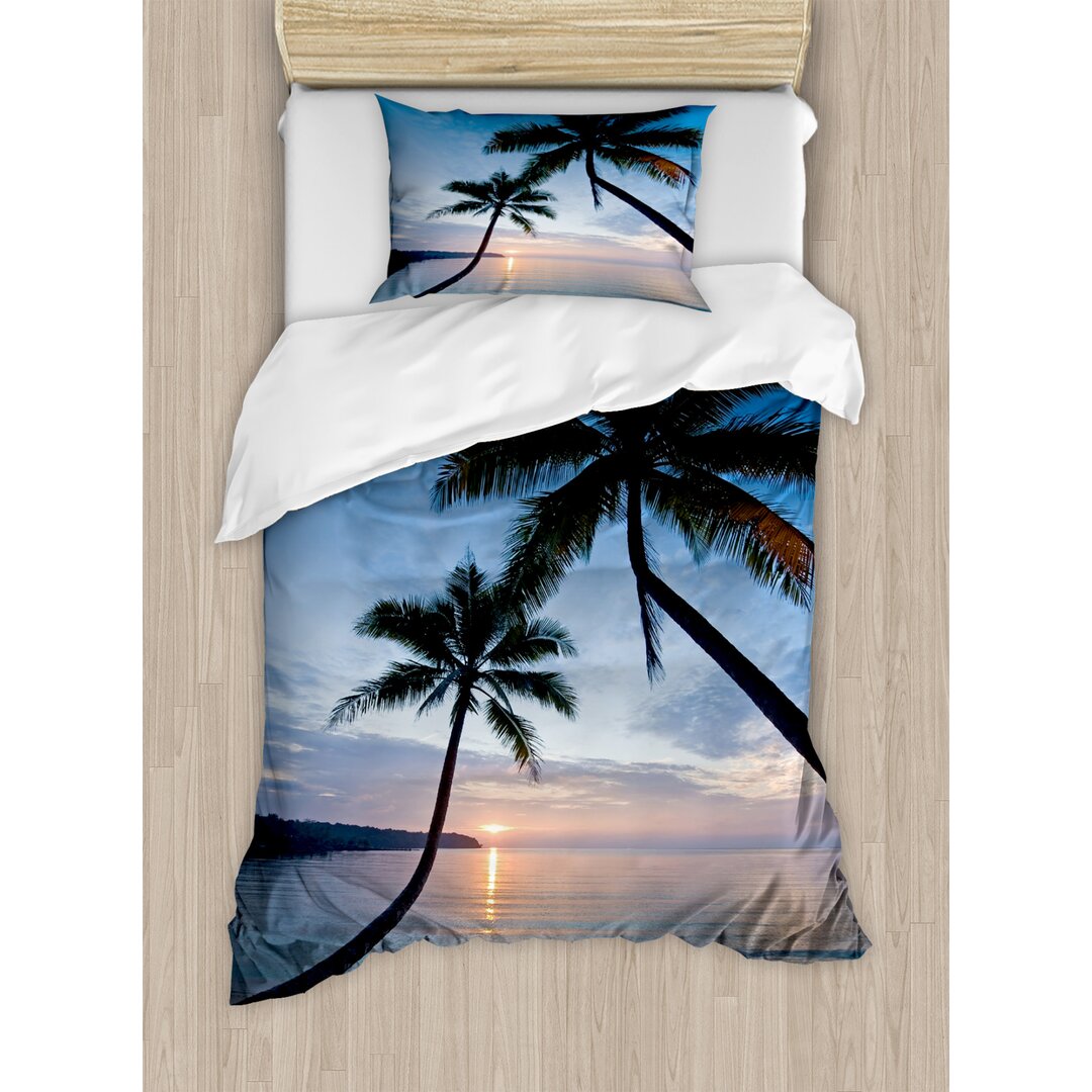 Bettbezug Set, Sunset Beach Thailand, Tropisch, Blau Schwarz Hellrosa