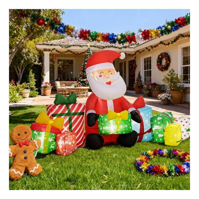 Père Noël gonflable rouge avec boîtes-cadeaux - Décoration de Noël pour l'extérieur