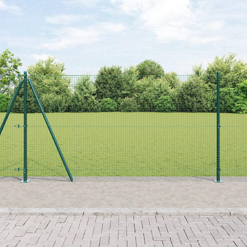 Welded Wire Fence With 7 Flanged Posts Steel, 120cm H x 1000cm W, Green