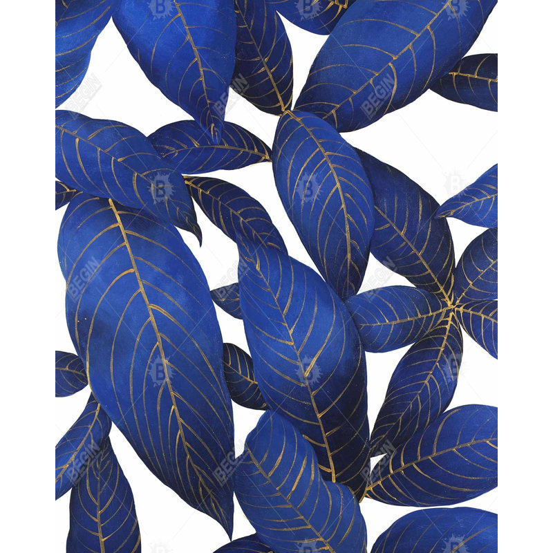 Abstrait moderne feuilles bleues - décor de toile exotique encadré