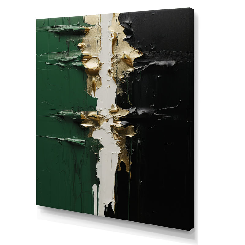 Encre dorée et encre noire II - peinture abstraite, art mural, Toile tendue, H 32 po x l 24 po x P 1 po