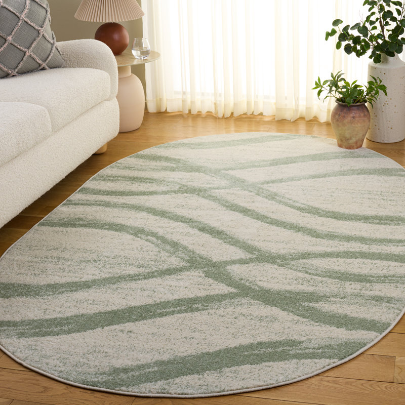 Shelva Performance Abstract Rug, Oval 5' x 8', Ivory/Sage
