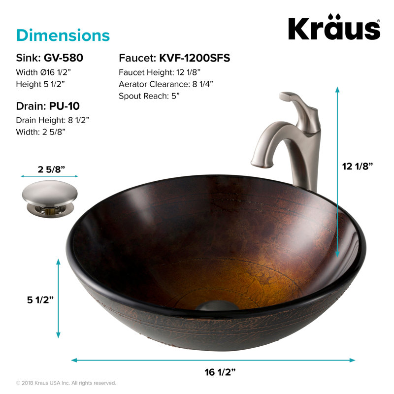 Glass Circular Vessel Bathroom Sink with Faucet, Brushed Nickel