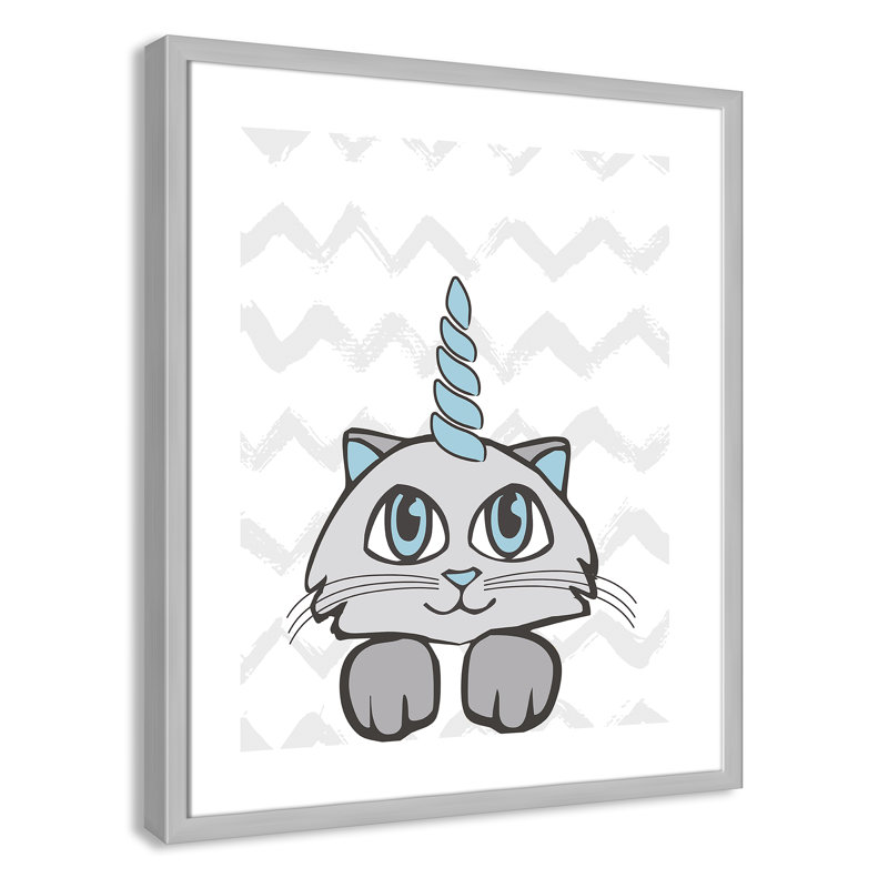 Caticorn II, art encadré, H 24,5 po x l 20,5 po x P 1,18 po, Cadre argenté