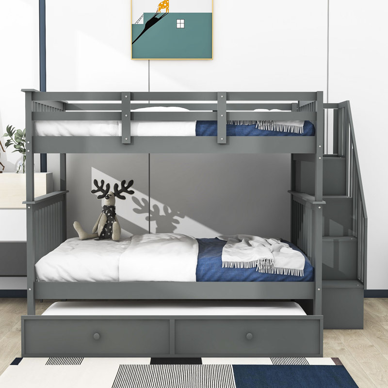 Gular Full over Full Standard Bunk Bed with Trundle by Harriet Bee, Gray