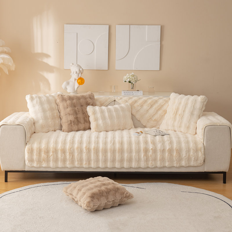Housse pour canapé en faux lapin, L 63 po x P 35,5 po, Beige