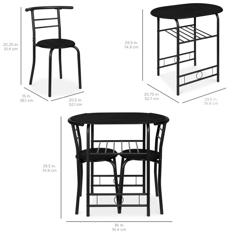 Ensemble repas pour 2 personnes Dismukes, Noir, Gris, H 20 po x L 36 po x l 21 po