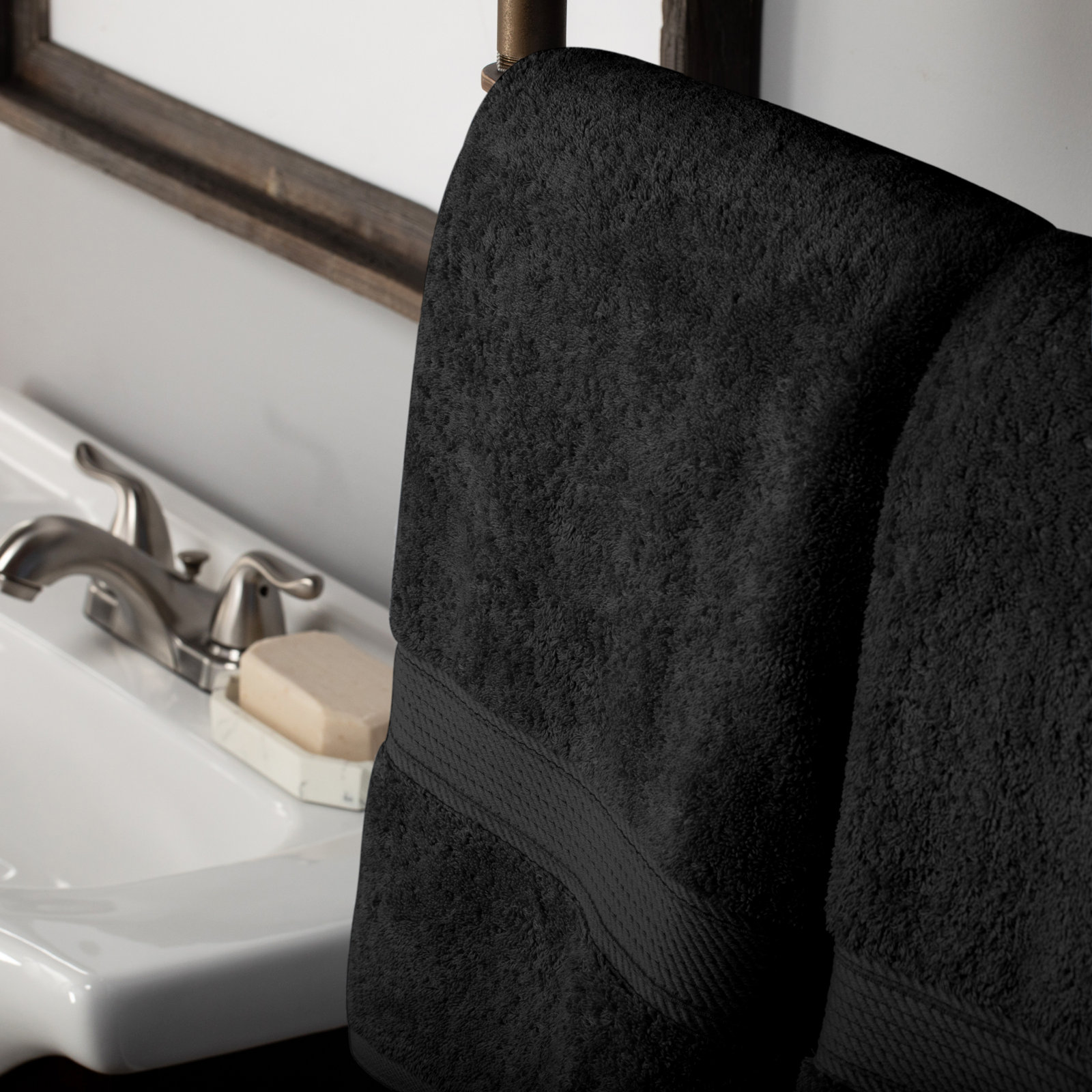 2-Piece Egyptian Cotton Bath Towel Set, Black