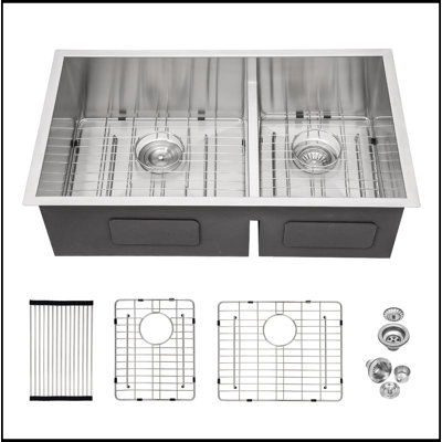 Évier de cuisine 30 x 19 x 10 po à double cuve (60/40) encastrable - calibre 16 avec deux cuves profondes de 10 po