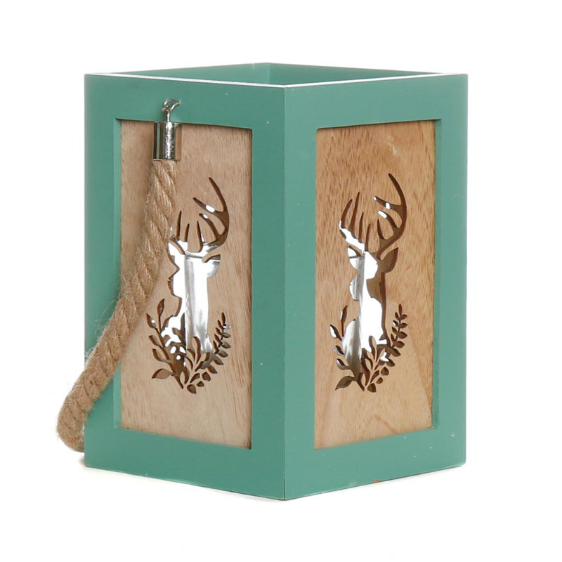 Wood Tabletop Lantern, Green