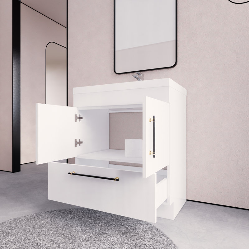 Meuble-lavabo sur pied Maplesville, Blanc