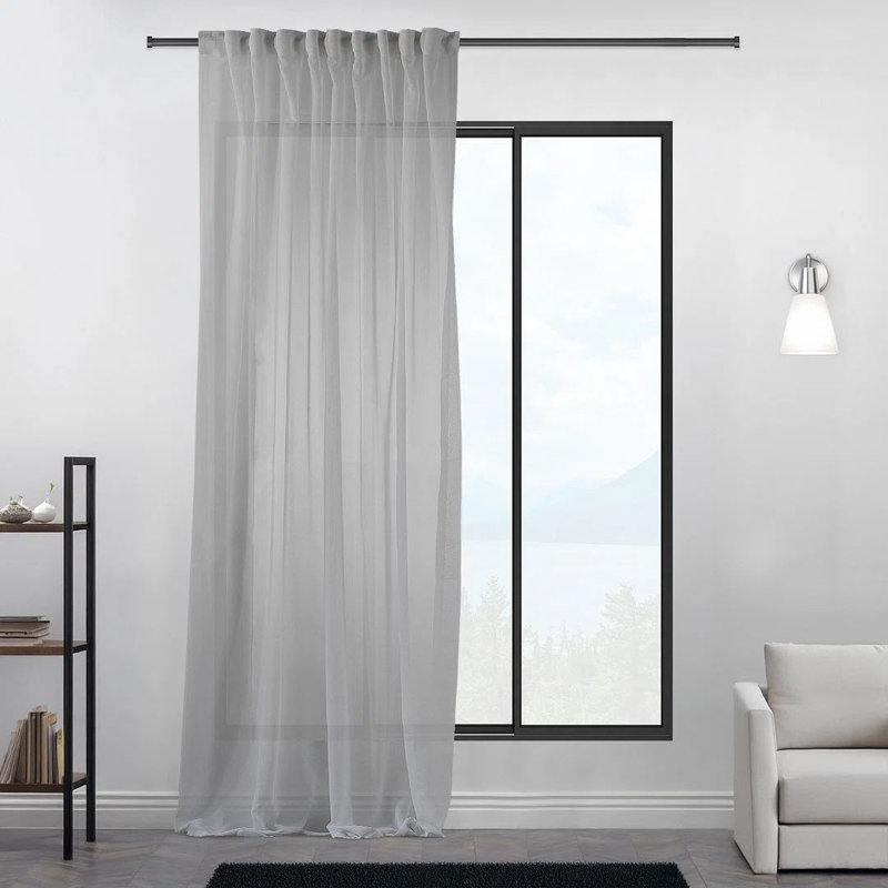 Extra Long & Extra Wide Room Decorative Silk Crep Single Panel Sheer Curtain, Light Gray, 100" W x 120" L