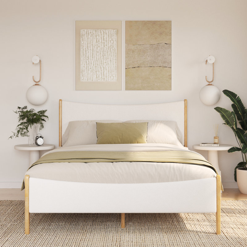 Rowtag Agapita Upholstered Boucle Solid Wood Platform Bed, Queen, Natural