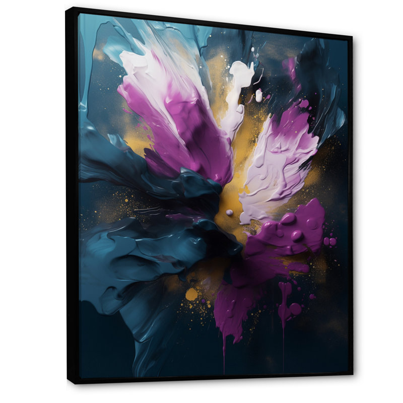 «Mauve et bleu, réalités sur toile I», art abstrait encadré, H 20 po x l 12 po x P 1 po, Cadre flottant noir