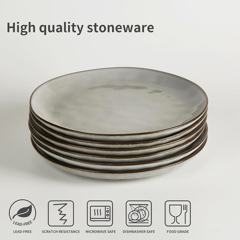 Gray Ceramic 10.25'' Dinner Plates Set of 6