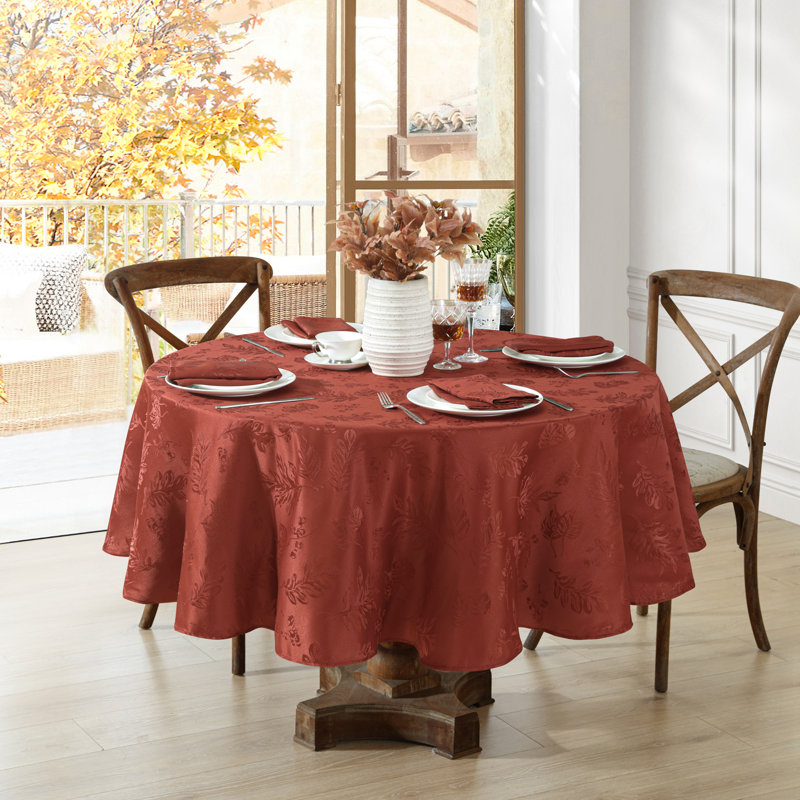 Rhone Woven Leaves Jacquard Fall/Harvest Damask Tablecloth, Spice Red, 84" x 60" Oval