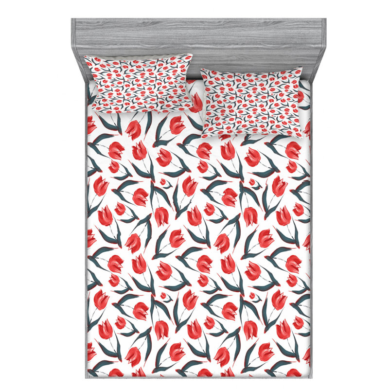 Microfiber Floral Sheet Set, Queen Sheet Set with Fitted Sheet