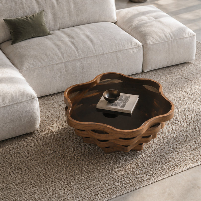 Table basse 35,83 "unique en forme de nuage irrégulier avec plateau en verre trempé