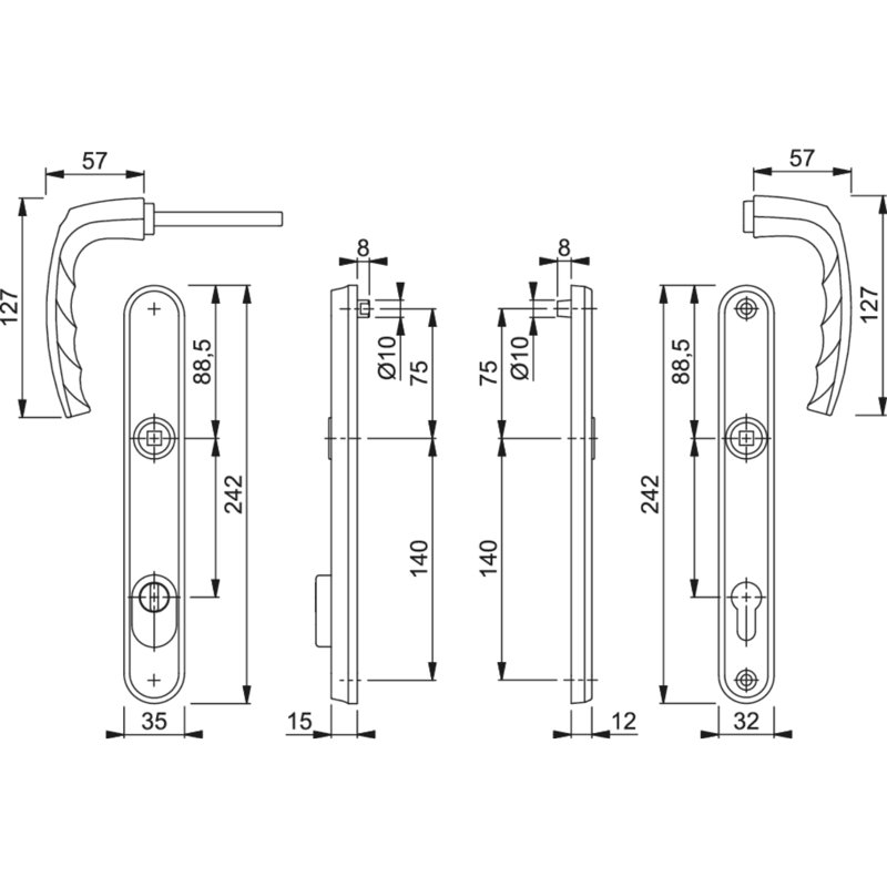 Atlanta Exterior Mortise Door Handle, right, Aluminium Sliver