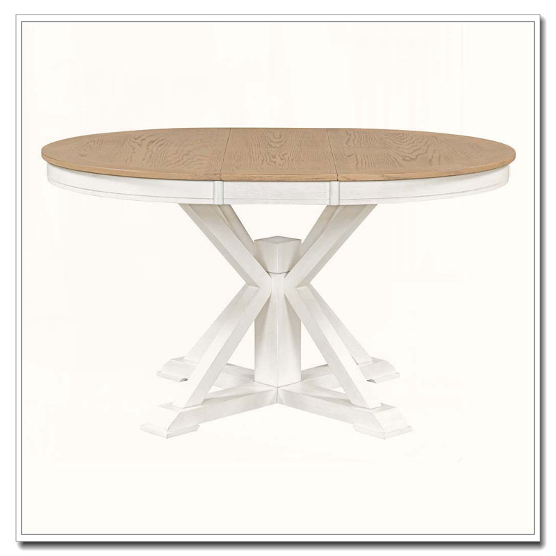 Table de salle à manger extensible rétro avec rallonge papillon de 12 pouces Retro, Chêne / blanc cassé