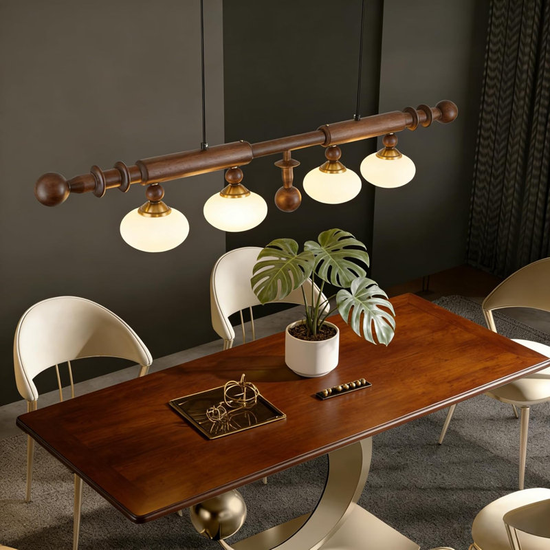 Wood And Globe Linear Chandelier