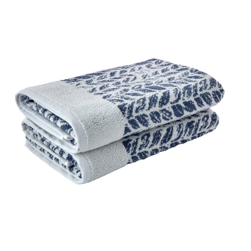 Addysn Cotton Plush Jacquard Bath Towel, Denim Blue