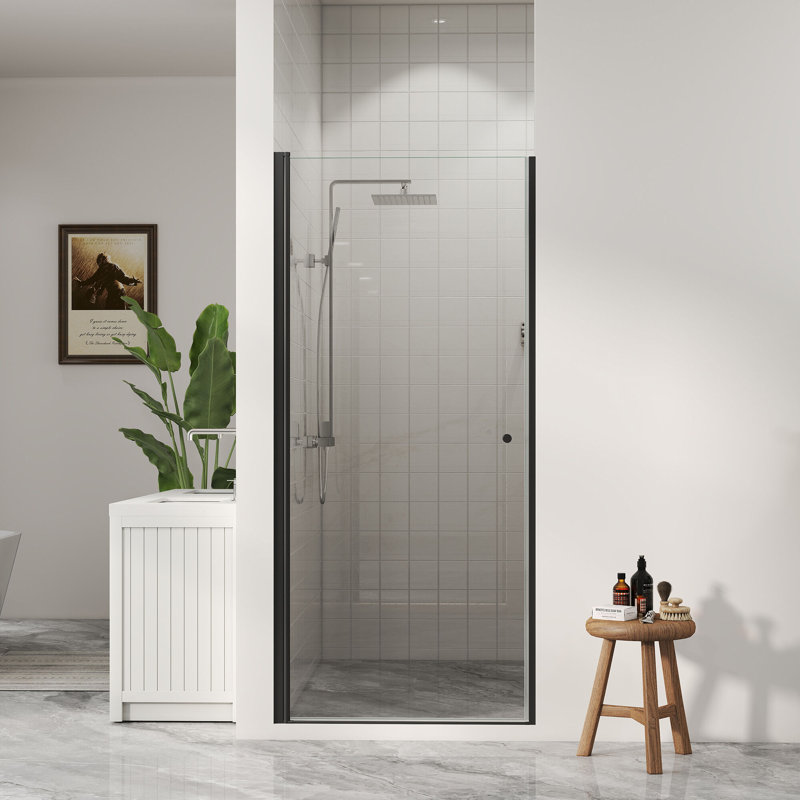 Semi-frameless Magnetic Soft Close Pivot Shower Door With Ansi/sgcc Certified 1/4" Tempered Clear Glass, Aluminum Alloy Frame
