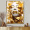 Portrait de femme blanche et dorée avec feuilles I - Fashion Woman, art sur toile