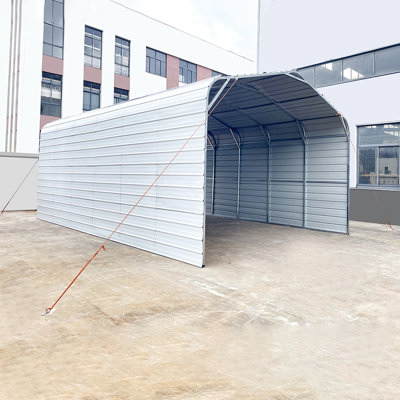 Abri de voiture en métal robuste de 20 pi x 30 pi pour la protection de l'équipement, toit en crête de 13 pi, cadre de calibre 14, 26 panneaux, finition crème, garage à outils long de 6 po, rangement pour véhicule et outils, plafond