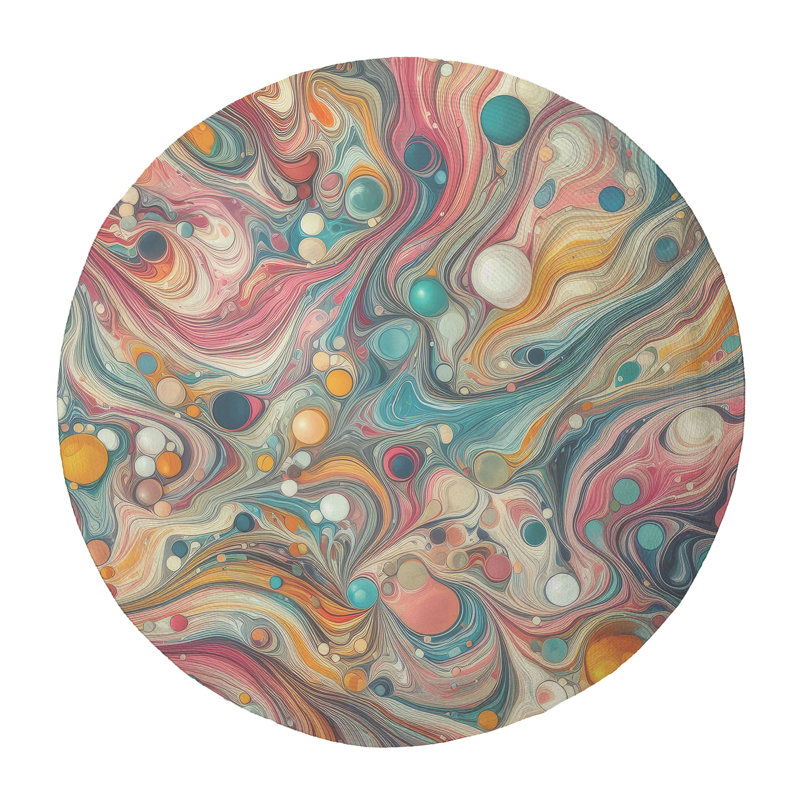 Tapis tressé en marbre peint, Rond 5 pi