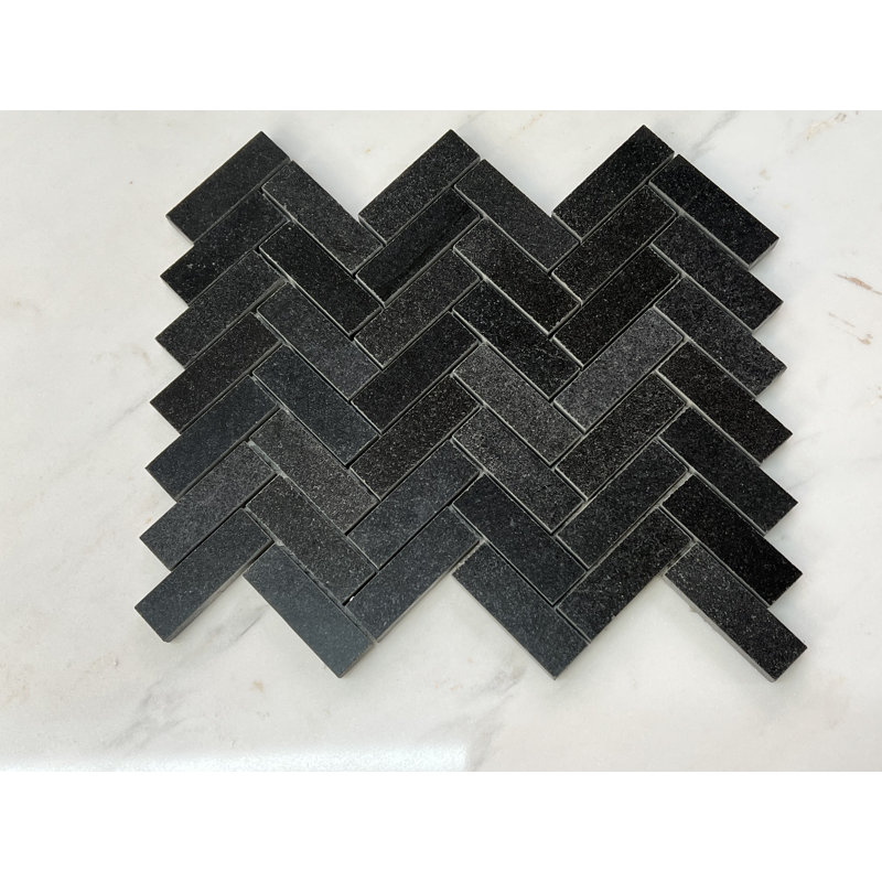 1" x 3" Absolute Black Granite Natural Stone Herringbone Mosaic Sheet Wall & Floor Tile