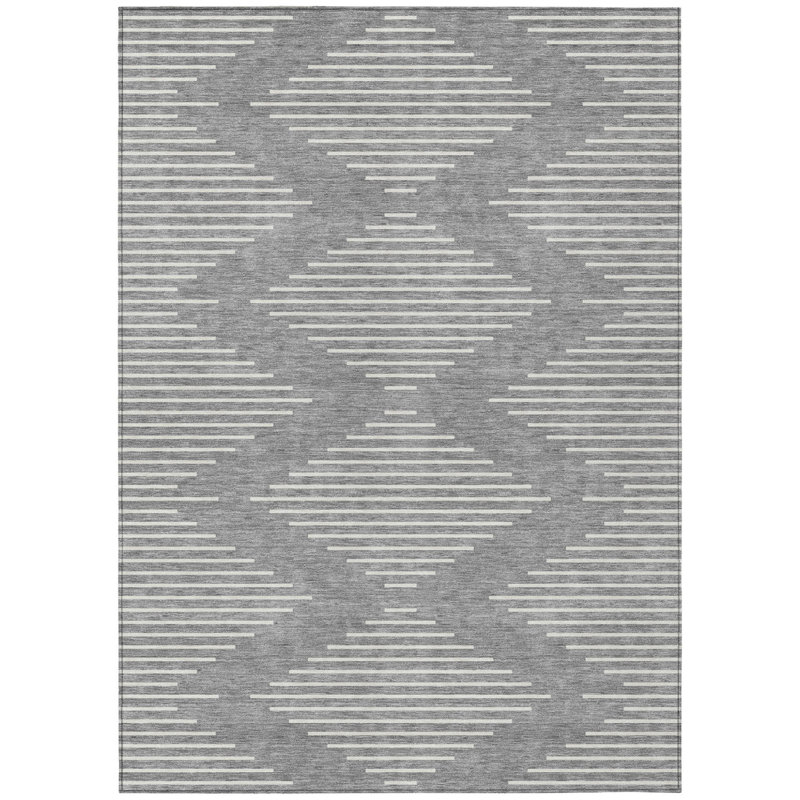 Tapis extérieur lavable à motif géométrique 10 pi x 14 pi gris