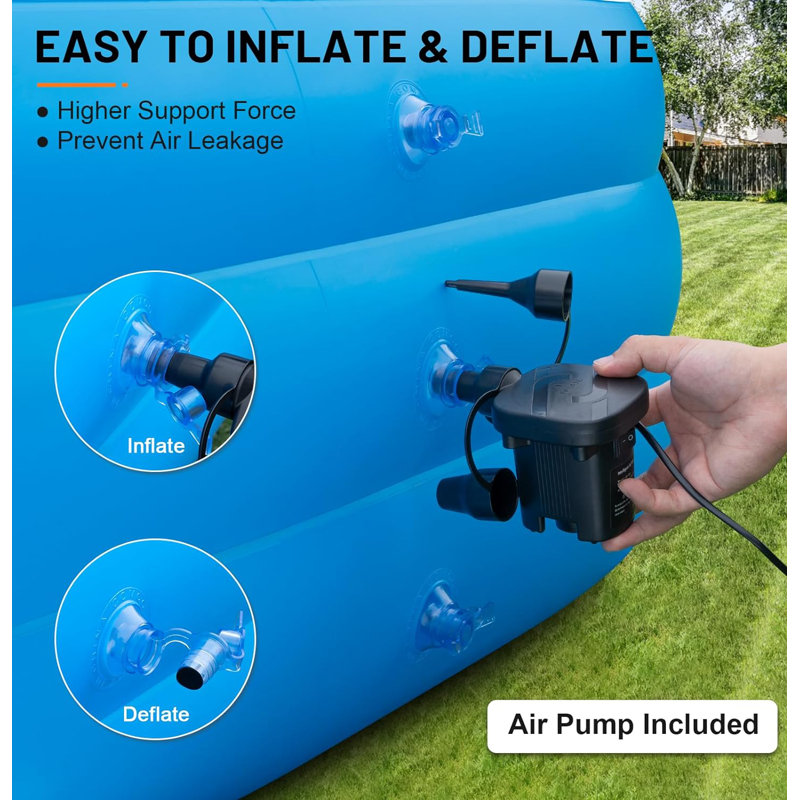 Large Blue PVC Rectangular Inflatable Pool with Pump