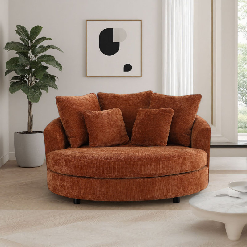 Fauteuil demi-tonneau surdimensionné 59,5 po avec roulettes, Orange brûlé