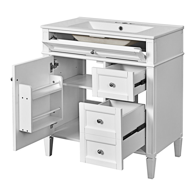 Meuble-lavabo autoportant avec lavabo et miroir, Blanc