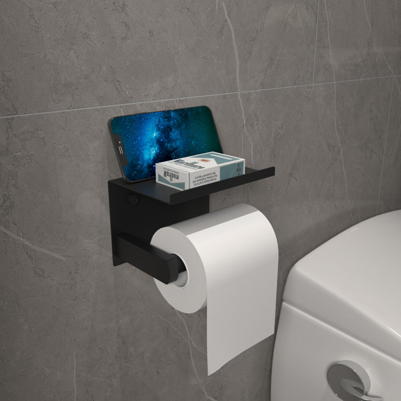 Porte-papier hygiénique mural en acier inoxydable auto-adhésif avec support pour téléphone, Matte Black