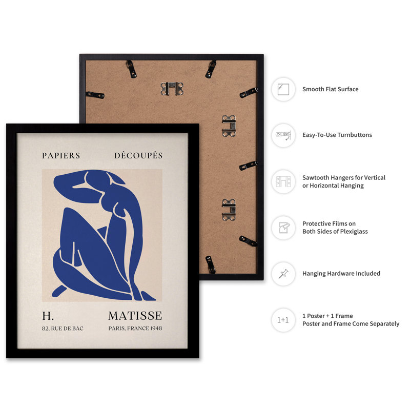 Henri Matisse - Blue Nude II No2, H 08 po x l 10 po, Affiche, Cadre noir