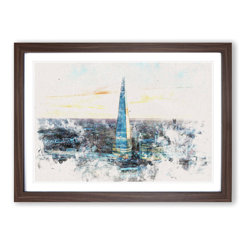 The Shard London England Skyline - Picture Frame Painting Print on MDF, 24cm H x 33cm W x 2cm D, Walnut Framed