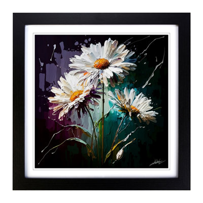 Daisy Palette Knife Painting - Framed Print