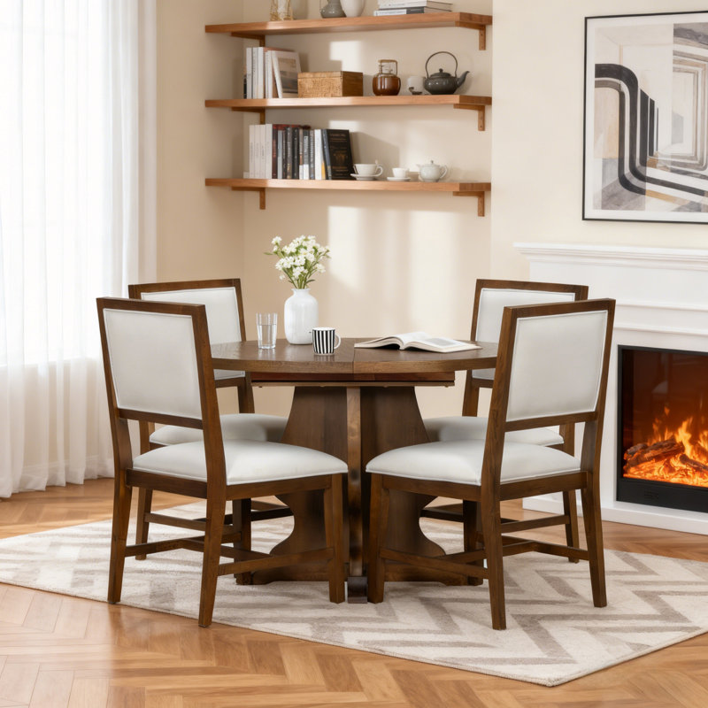 Ensemble de table de salle à manger 5 pièces avec 4 chaises rembourrées et table de salle à manger extensible, Brun