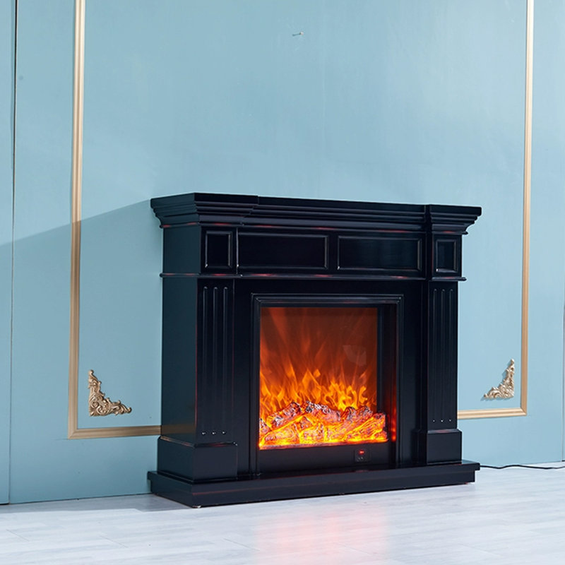 Black Solid Wood Electric Fireplace