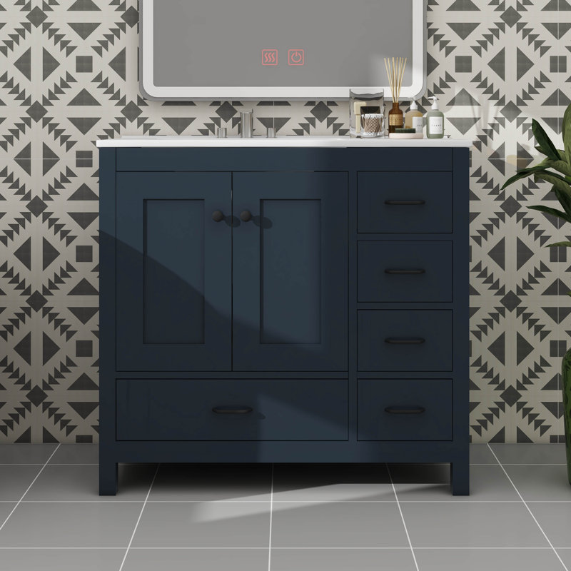 Meuble-lavabo de salle de bain 36 po avec lavabo 36 po - 5 tiroirs, Bleu